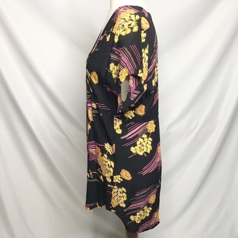 ANTHROPOLOGIE Size XS Lux Dress Mini Floral Black Purple Yellow Boho Beach - Picture 4 of 8